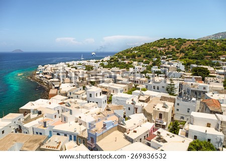 NISYROS, GREECE - 6 JUNE, 2014: Mandraki town center with typical greek architecture