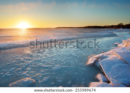 Winter ice landscape. Nature composition.