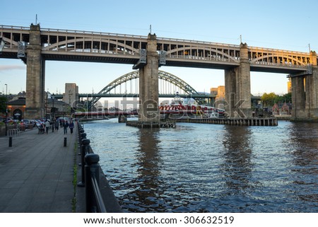 NEWCASTLE, ENGLAND - AUGUST 6: High Level Bridge, Newcastle/Gateshead. A bridge that crosses the Tyne, taken on August 6, 2015 at Newcastle, England.