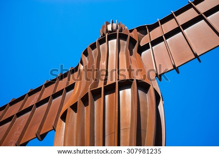 GATESHEAD, UK, AUGUST 13, 2015.  The Angel of the North, Gateshead, is a steel sculpture by Antony Gormley which stands 66 feet high with a wing span of 177 feet.