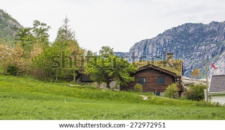 Norway house with mountain in background
