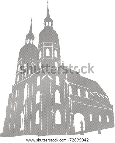 Editable vector drawing of  catholic temple buildings in city Trnava