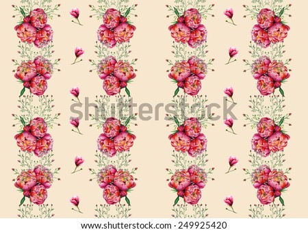 Watercolor pink flowers on ivory background pattern