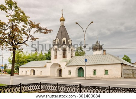 Pskov, Russia - July 28, 2015 Pskov. Belfry of the Church of the Archangels Michael and Gabriel,1339