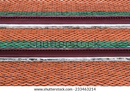 Architectural detail of roof tiles of Wat Phra Kaew, Temple of the Emerald Buddha, Bangkok, Thailand
