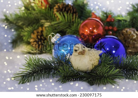 Christmas background with sparkle and a cute bird.