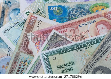 Foreign countries collage of money or bank notes