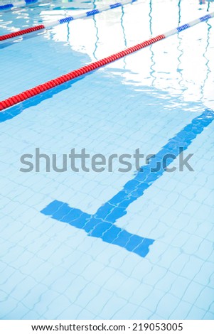 Swimming pool lanes with bottom lane line and ropes