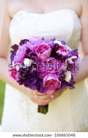 Wedding Bouquet with Pink and Purple Flowers