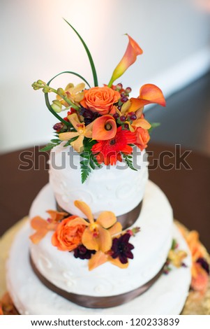 Wedding Cake with Bright Flowers