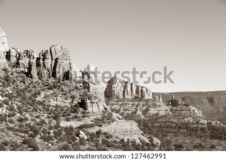 Red Rock Formations in Sedona, Arizona - Black-and-White