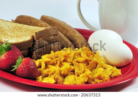 perfect healthy breakfast with eggs and sausages