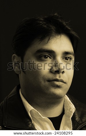 portrait of an Indian young man in old-fashioned black and white shade