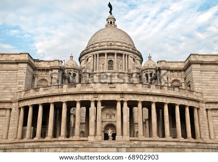 Close up of historic Victoria Memorial building architecture developed during British colonial rule in India