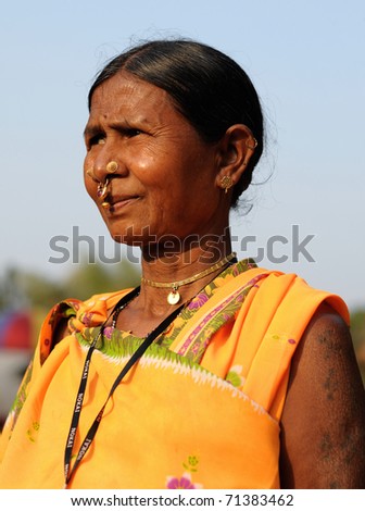 Portrait of a tribal India woman wearing ethnic jewelery and clothes