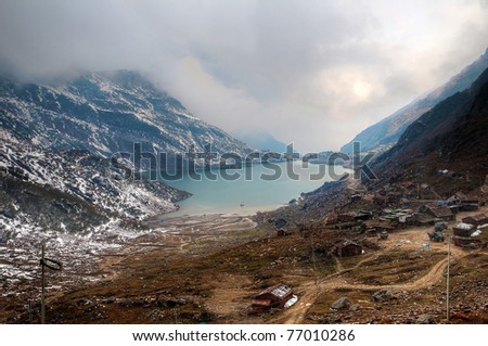 Beautiful high dynamic range image of Changu lake in Sikkim and the surrounding vista