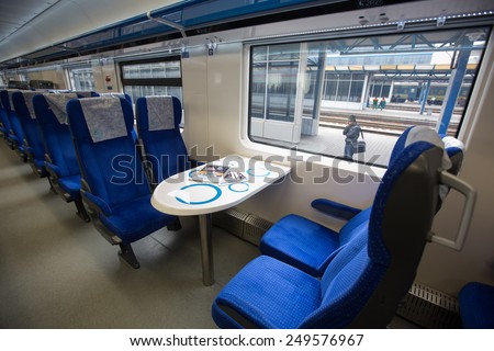KIEV, UKRAINE - FEBRUARY, 2, 2015: Interior view of the car long-distance trains on the Central Railway Station