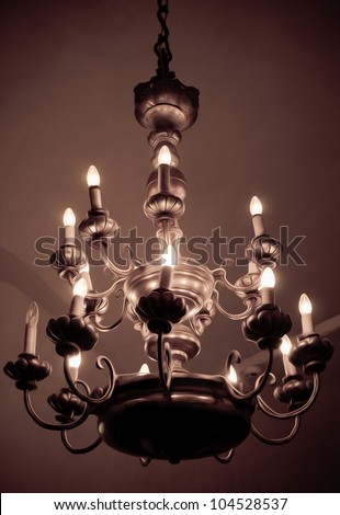 photo of the old lamp on the ceiling, oil paint effect