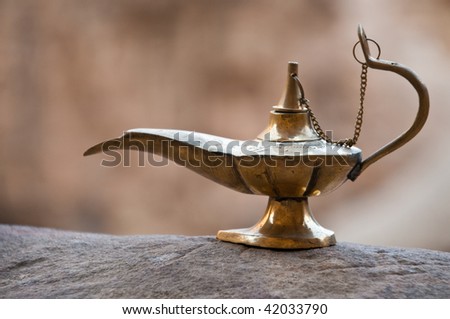 old arabian, aladdin style, lamp on the rocky ground of Jordan
