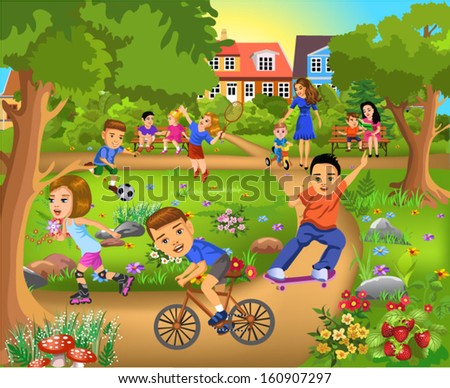 children having fun in the park children having fun in the park