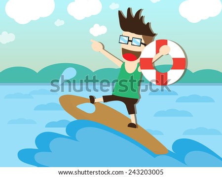 Surfing boy in the summer holiday