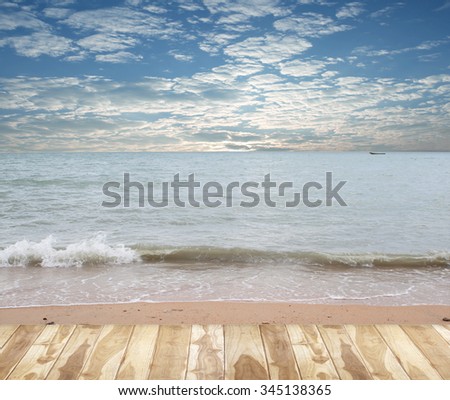 Wood, wood flooring, with sea, sky background and natural beauty, watching the landscape, the sky and sea.