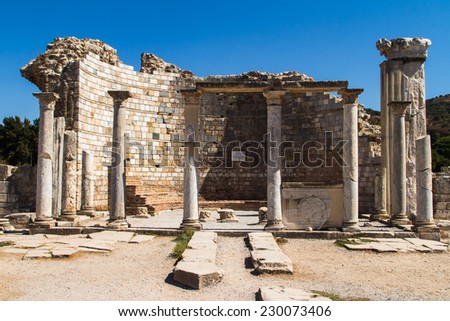 View of ancient ruins of Ephesus, Izmir, Turkey.