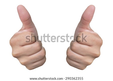 left and right hand with raised thumbs up, showing a sign of a very very good