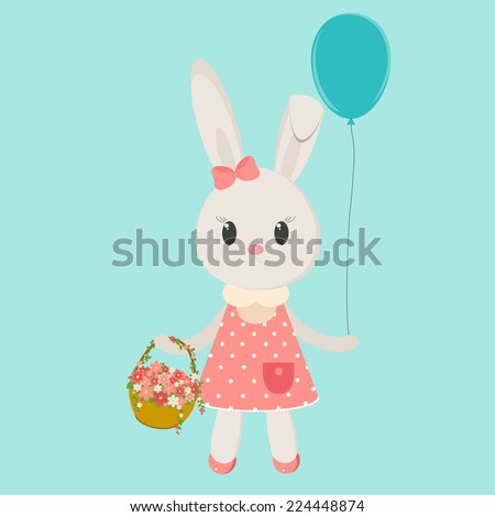 Image bunny girl with basket of flowers
