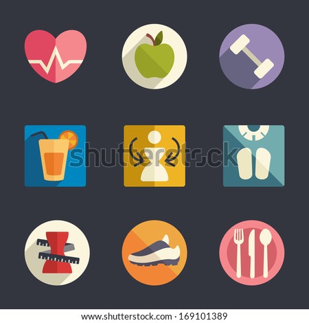 Flat icon set Diet and fitness theme Flat icon set Diet and fitness theme