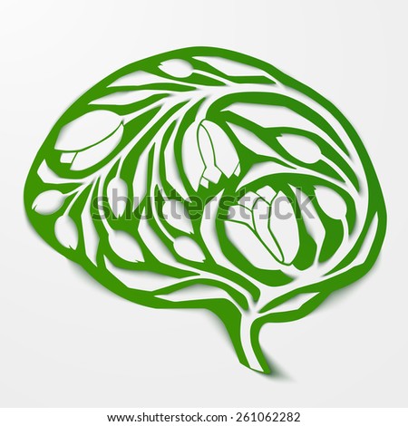The concept of environmental awareness, alternative lifestyle, healthy life, free spirit, thinking green. Abstract human brain, vector illustration