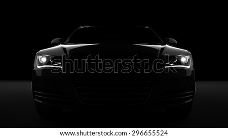 Computer generated image of a luxury sports car, studio setup, dark background.
