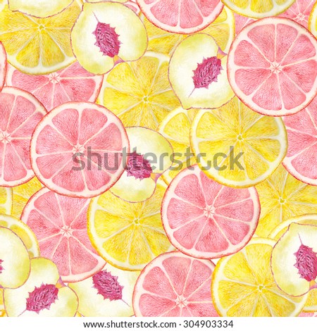 Watercolor fruit and citrus seamless pattern. Perfect as tissue or wallpaper print