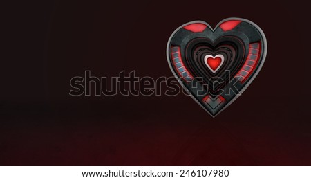 A glowing mechanical metal heart for an alternative Valentines day design