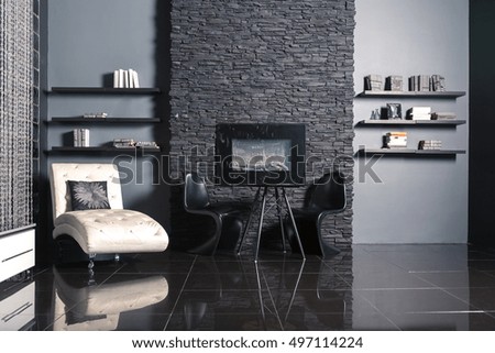 Modern dark luxury black interior with white chic furniture