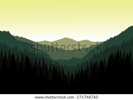 Vector landscape. Panorama of mountains. Valley(canyon). Three peaks. Natural shades. Eps 10