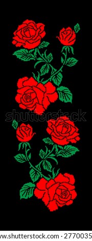 Color image of flowers (roses) using traditional Ukrainian embroidery elements. Can be used as pixel art.