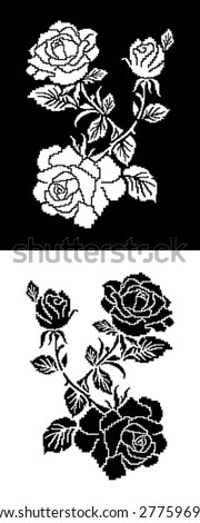 Image of flowers (roses) using traditional Ukrainian embroidery elements. Can be used as pixel art.