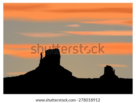 Vector landscape background. Western desert. Rocks. Colorful sky. Eps 10.