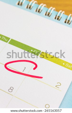 Circle mark on  calendar at the first day of mouth