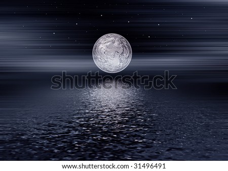 Illustration night landscape with stars and the moon