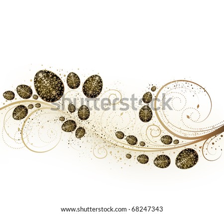 Easter golden waved floral ornate with eggs on a white background