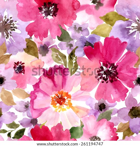 Seamless pattern with summer flowers.Watercolor vector painting.