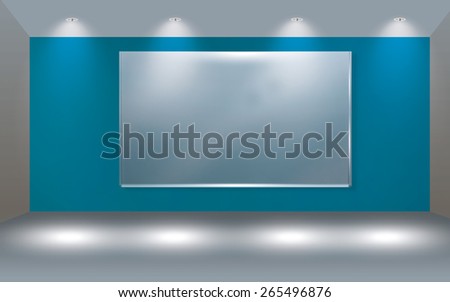 Projector Screens In blue room with light spots