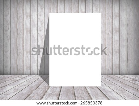 white paper poster and old wooden wall, texture and background.