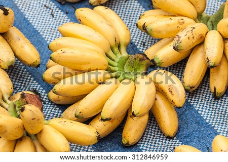 Bunch Of Ripe Bananas At Street Market In Thailand