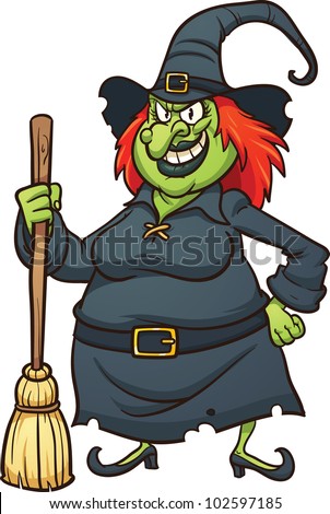 Evil Cartoon Witch. Vector Illustration With Simple Gradients. All In A