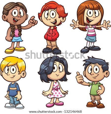 Cartoon school kids. Vector clip art illustration with simple gradients. Each in a separate layer.