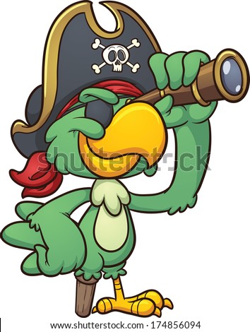 Cartoon Pirate Parrot Looking Through A Spyglass Vector Clip Art Illustration With Simple