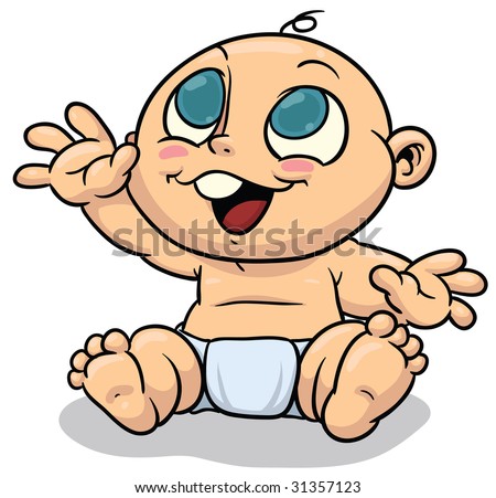 cute baby images cartoon. stock vector : Cute cartoon baby raising hand up.